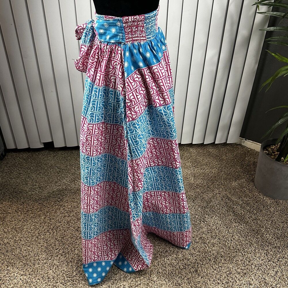 Jackpot Women's Free Size African Print Maxi Skirt Blue Pink White Front Tie Bow - Picture 4 of 8